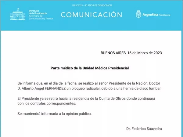 Screenshot 2023-03-16 at 20-35-12 Alberto Fernández fue operado por una hernia de disco lumbar en el sanatorio Otamendi - NA